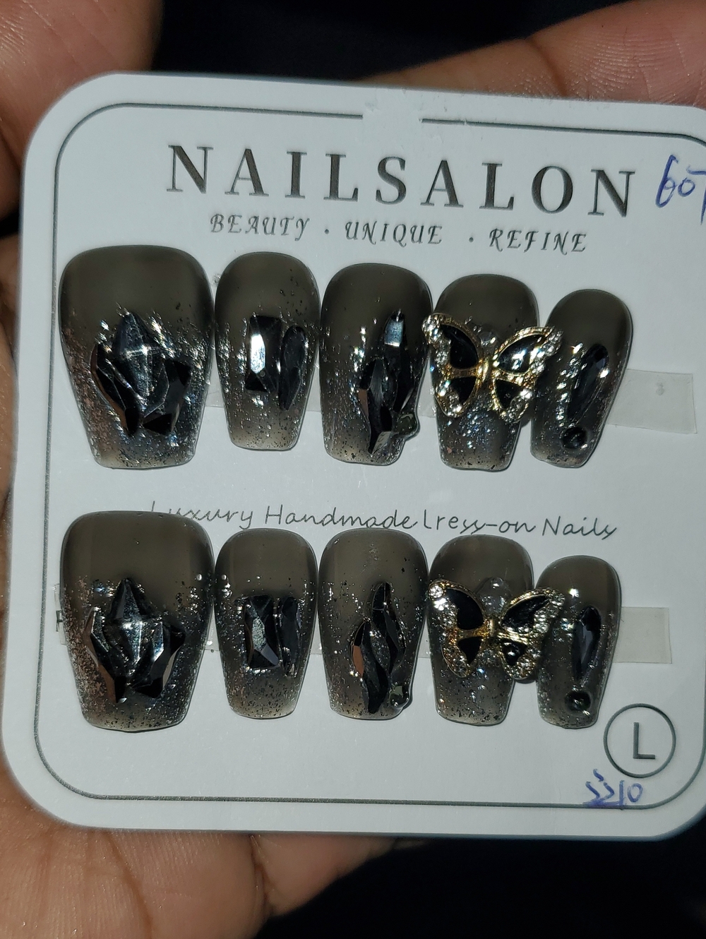 Black & Silver Embellished Press-On Nails